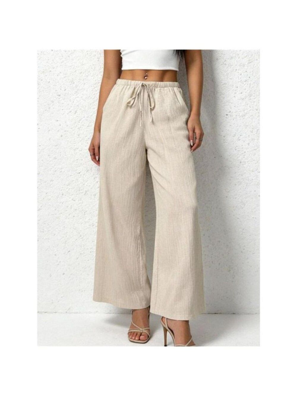 Casual Drawstring Wide Leg Pants